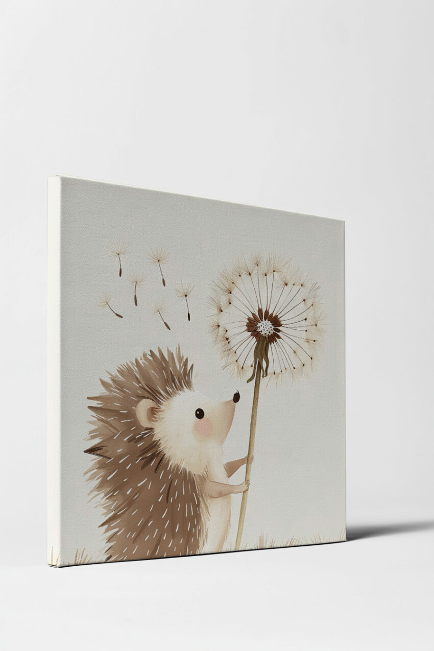 Illustration Poster Igel mit Pusteblume beige braun