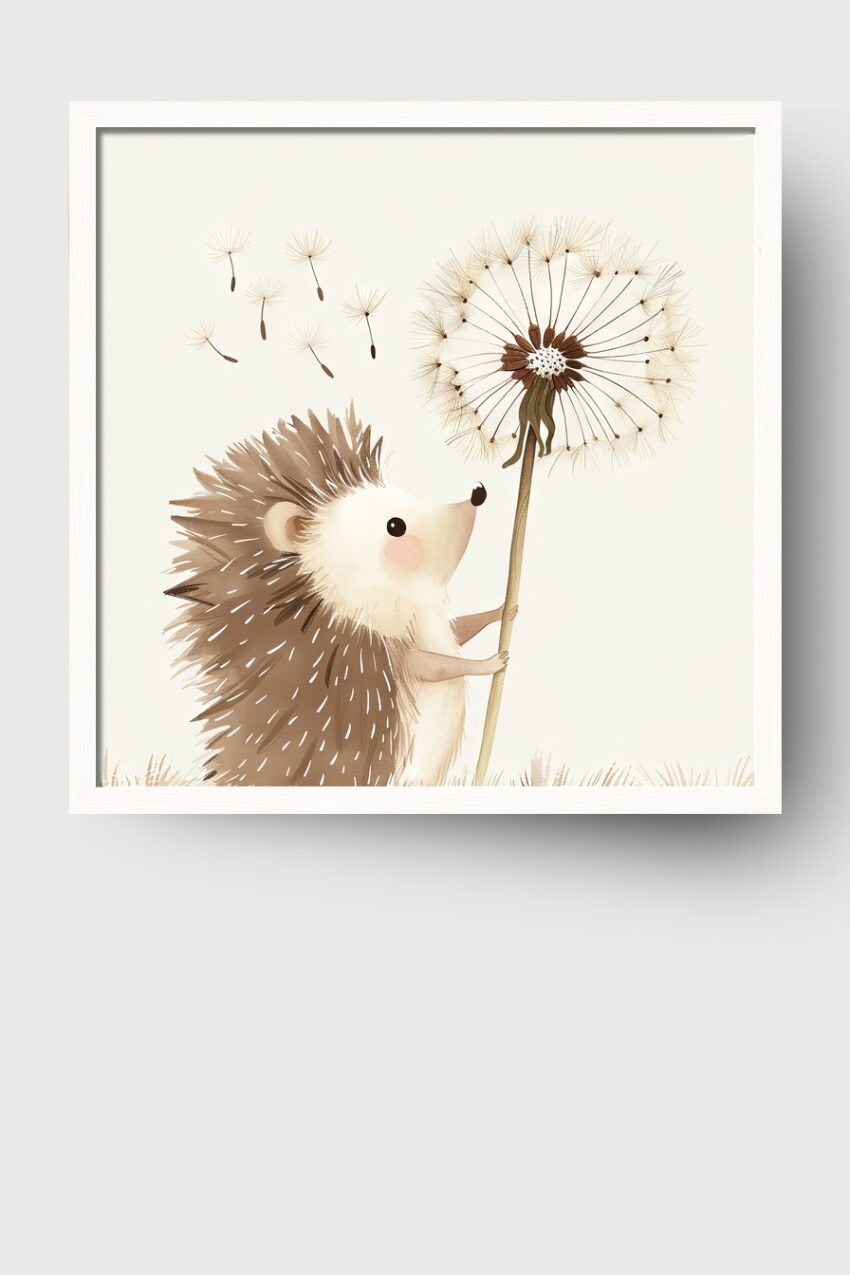 Illustration Poster Igel mit Pusteblume beige braun