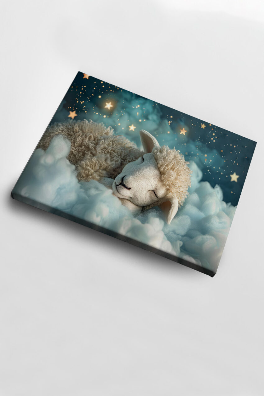 Digitale Kunst Poster Schaf schlafend Sterne blau