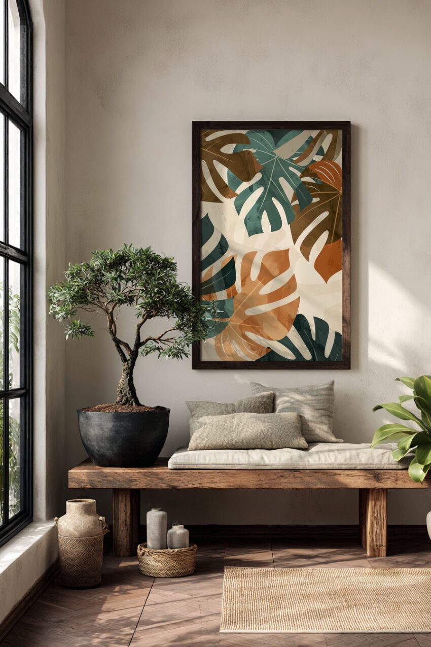 Grafikdesign Poster Monstera Blätter braun grün