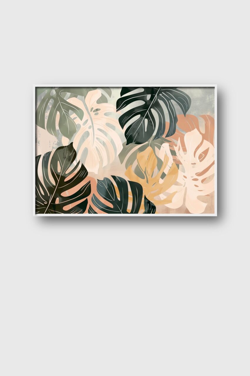 Illustration Poster Monstera Blätter gedeckt mehrfarbig