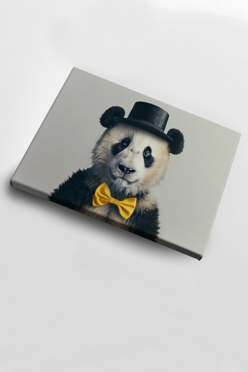 Fotografie Poster Panda Fliege Zylinder gelb schwarz-weiß