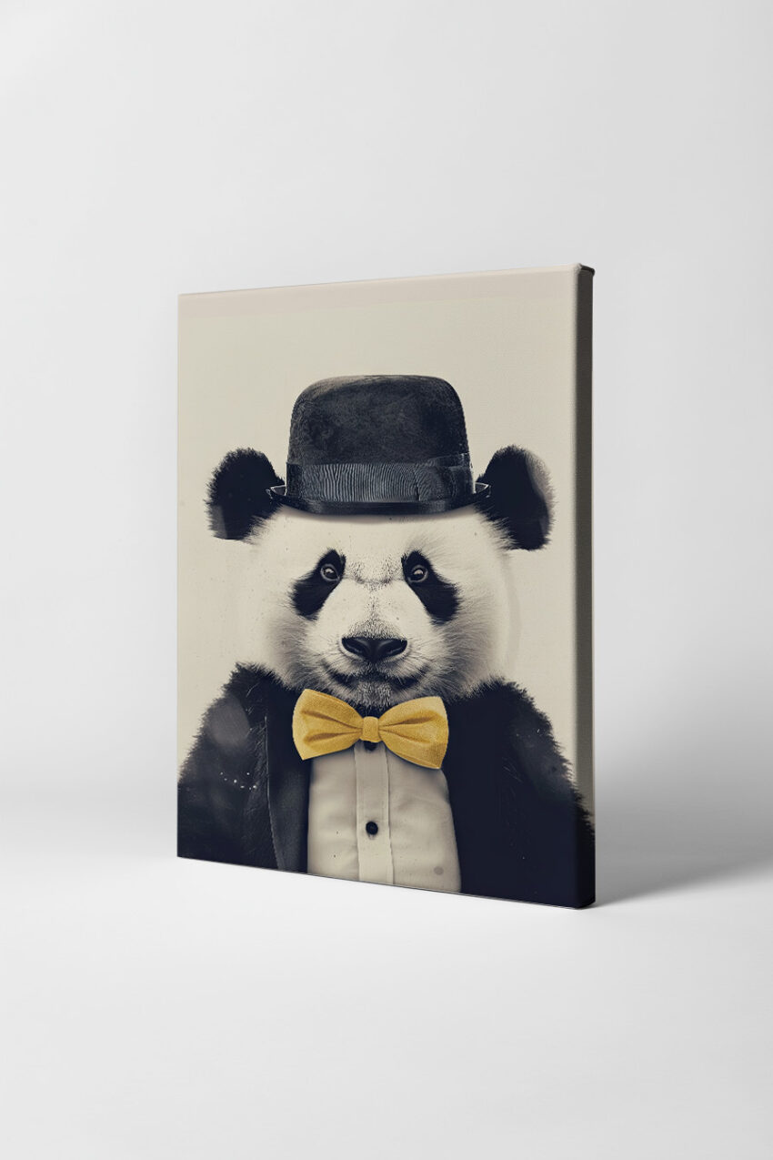 Digital Poster Panda elegant im Anzug gelb schwarz-weiß