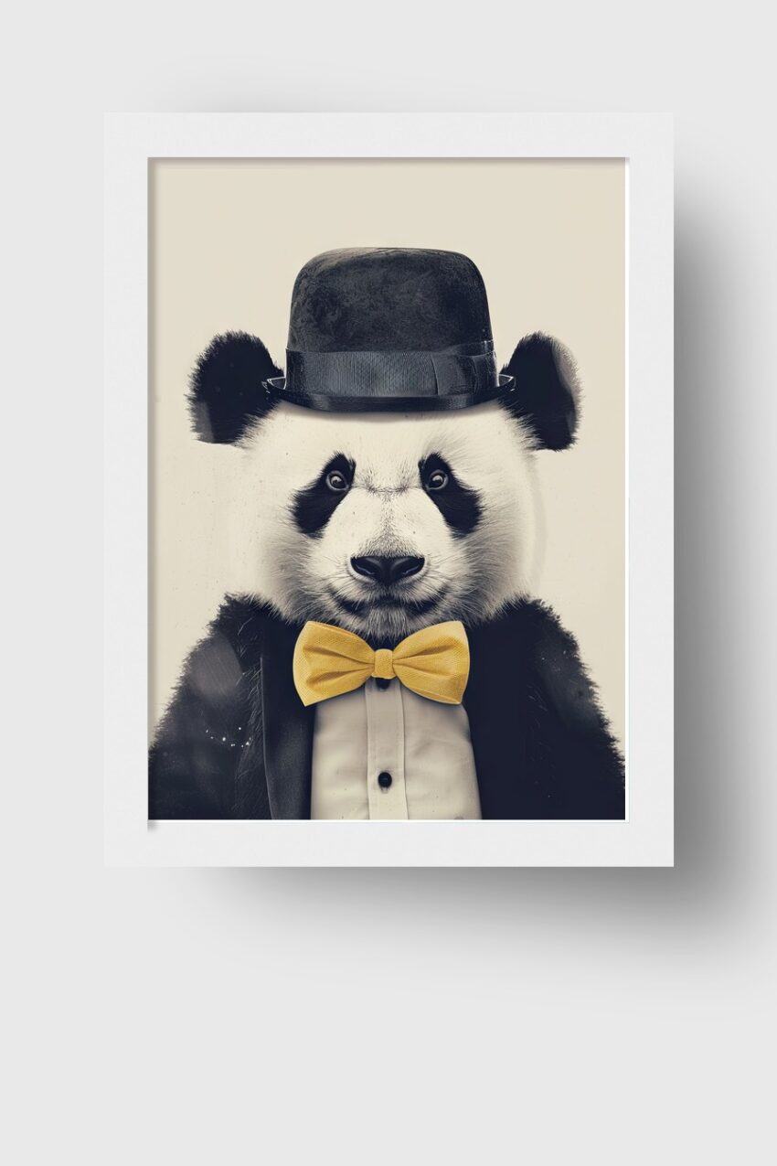 Digital Poster Panda elegant im Anzug gelb schwarz-weiß
