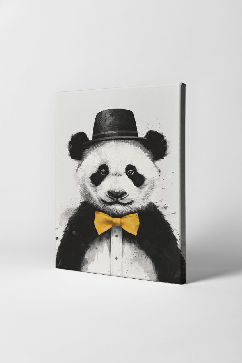 Illustration Poster Panda Gentleman Schwarz-Weiß gelbe Fliege
