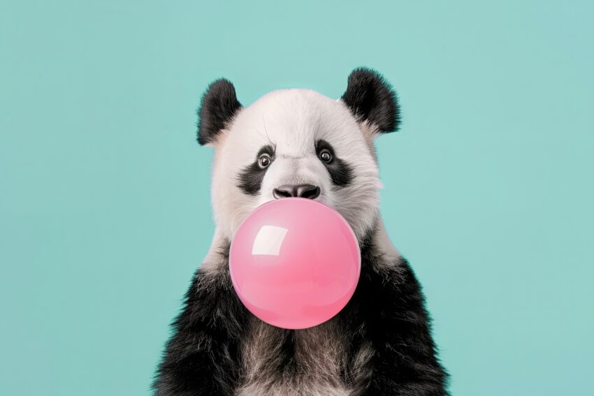 Fotografie Poster Panda frontal schwarz weiß hellblau