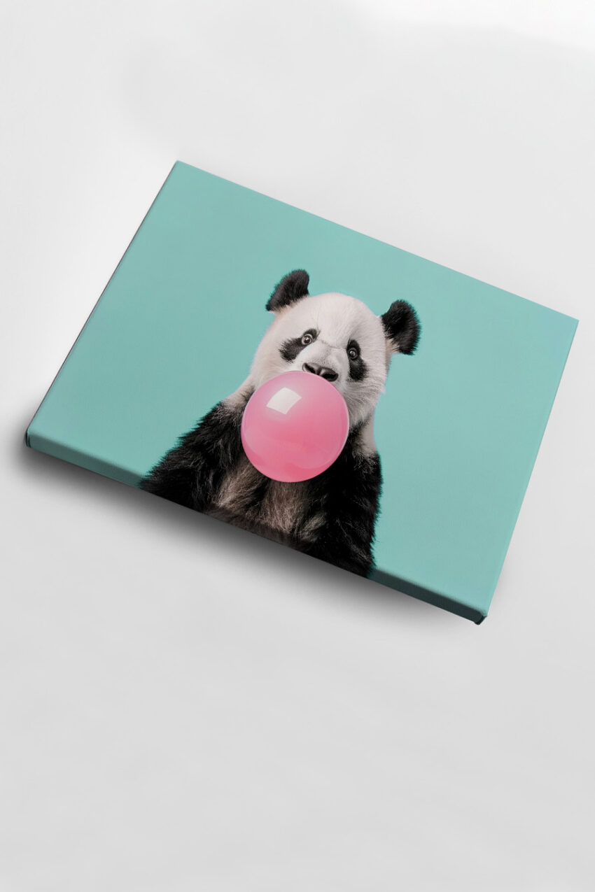 Fotografie Poster Panda frontal schwarz weiß hellblau