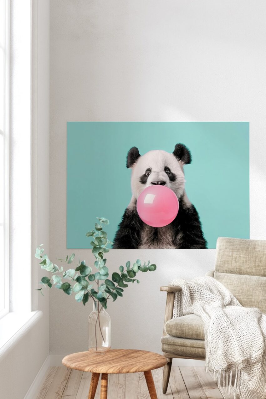 Fotografie Poster Panda frontal schwarz weiß hellblau
