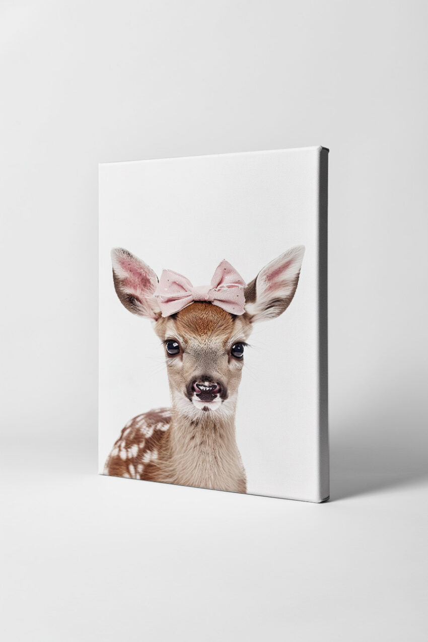 Fotografie Poster Rehkitz Schleife zart braun rosa