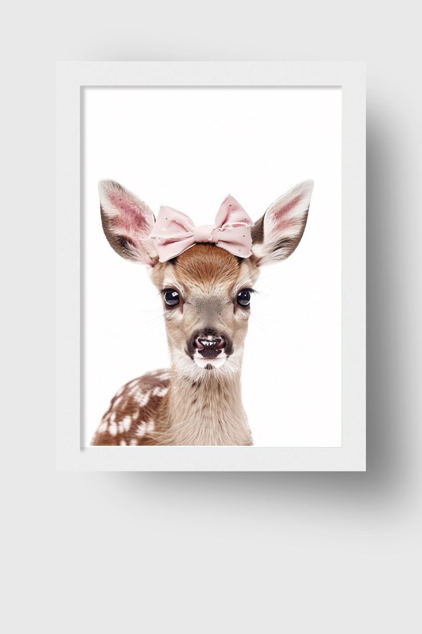 Fotografie Poster Rehkitz Schleife zart braun rosa