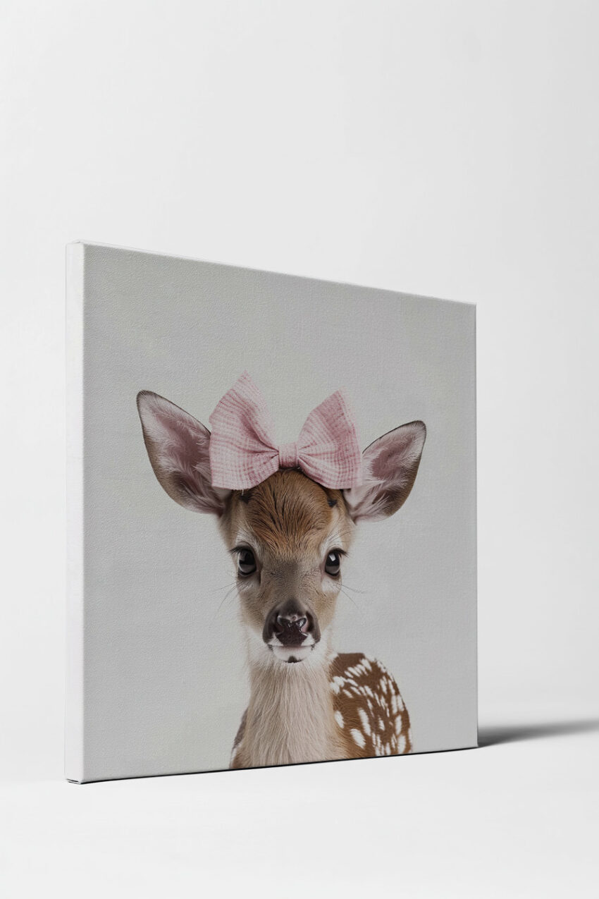 Fotografie Poster Rehkitz rosa Schleife frontal