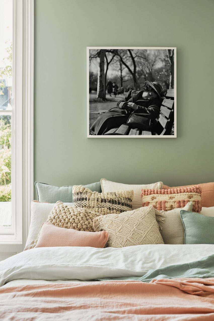 Fotografie Poster Frau schlafend schwarz-weiß draußen Parkbank