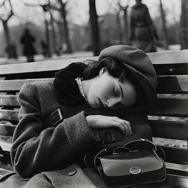 Frau Schläft Bank Gerahmt