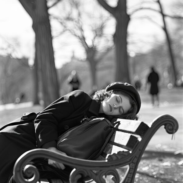 Frau Schläft auf Bank Poster