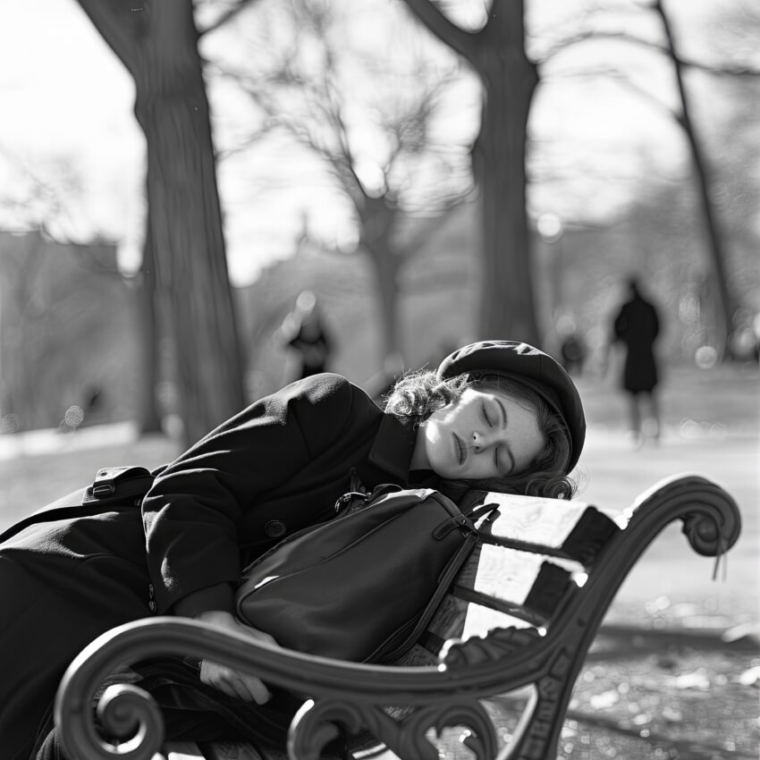 Fotografie Poster Frau Schlaf Bank schwarz-weiß ruhend
