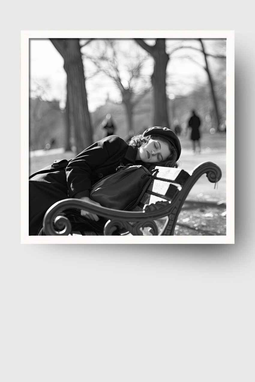 Fotografie Poster Frau Schlaf Bank schwarz-weiß ruhend