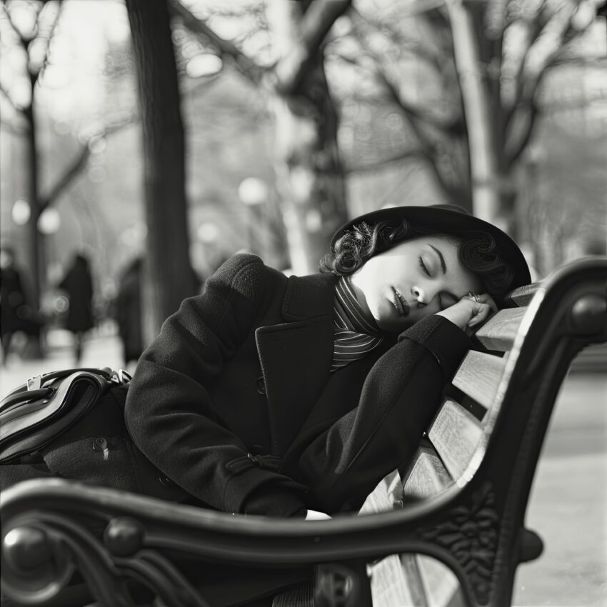 Fotografie Poster Frau schlafend schwarz-weiß Park