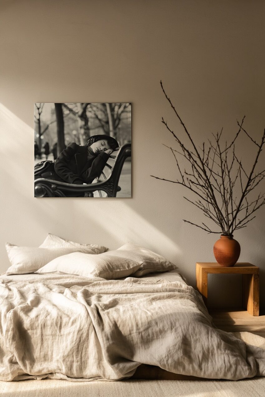 Fotografie Poster Frau schlafend schwarz-weiß Park