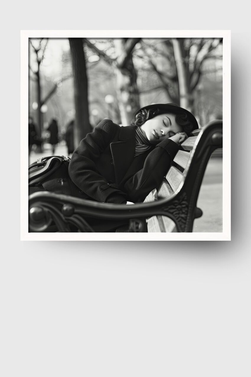 Fotografie Poster Frau schlafend schwarz-weiß Park