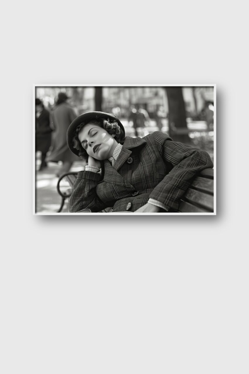 Fotografie Poster Frau Hut schwarz-weiß ruhig