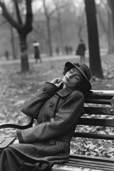 Frau Parkbank Vintage Leinwandbild