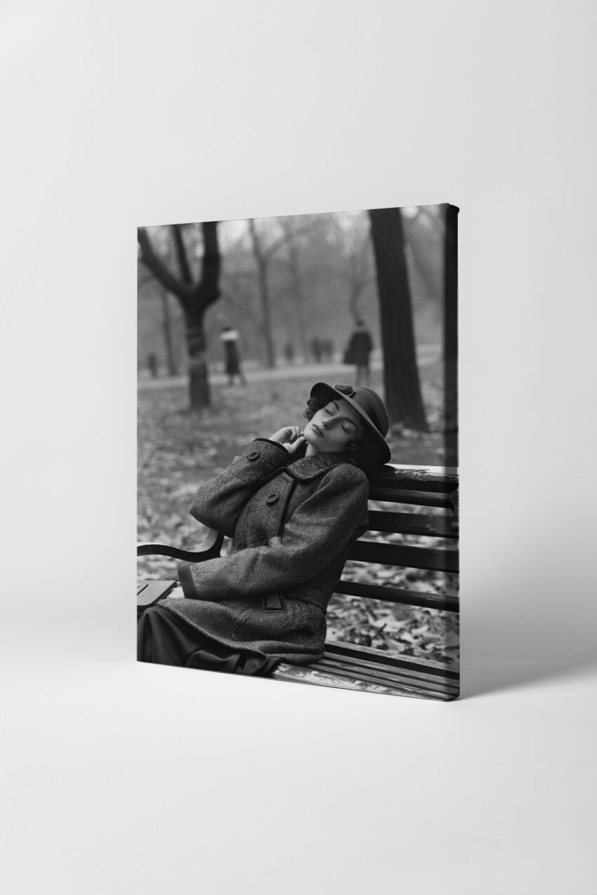 Fotografie Poster Frau Parkbank schwarz-weiß elegant vintage