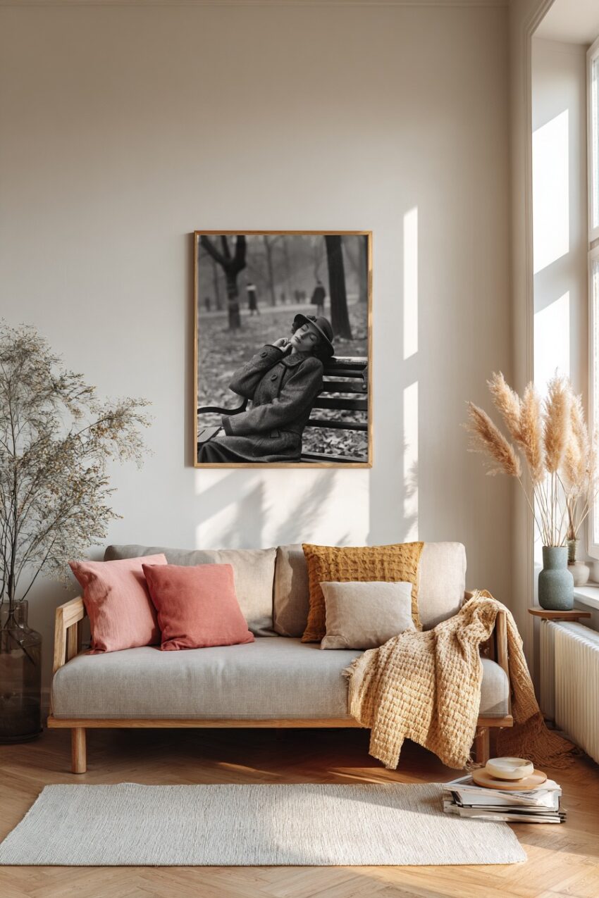 Fotografie Poster Frau Parkbank schwarz-weiß elegant vintage