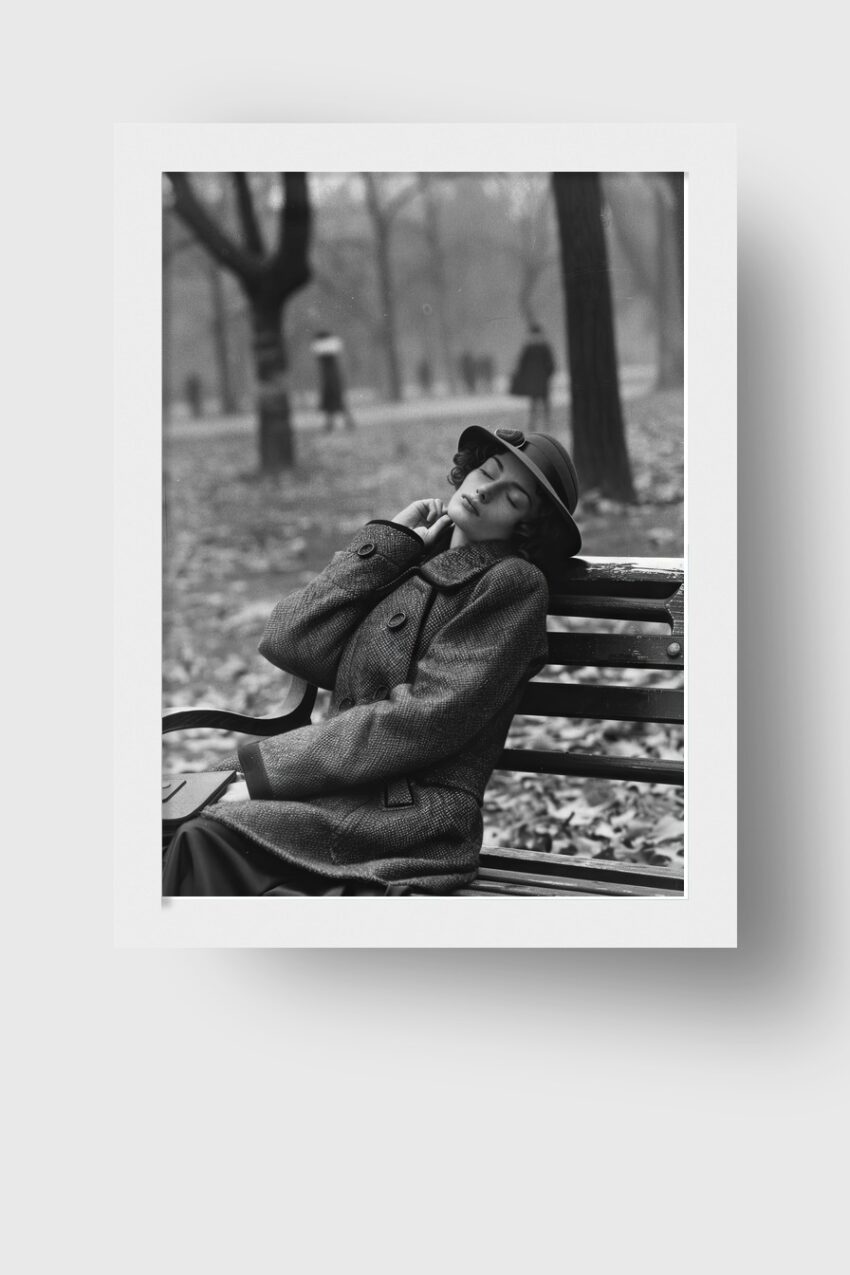 Fotografie Poster Frau Parkbank schwarz-weiß elegant vintage