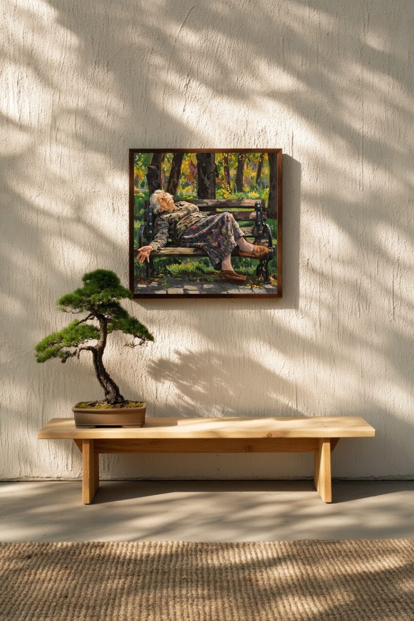 Malerei Poster Alte Frau entspannt sommerlich natürlich