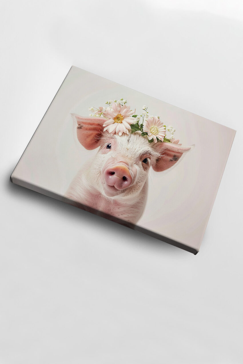 Fotografie Poster Schwein Blumenkranz rosa zart