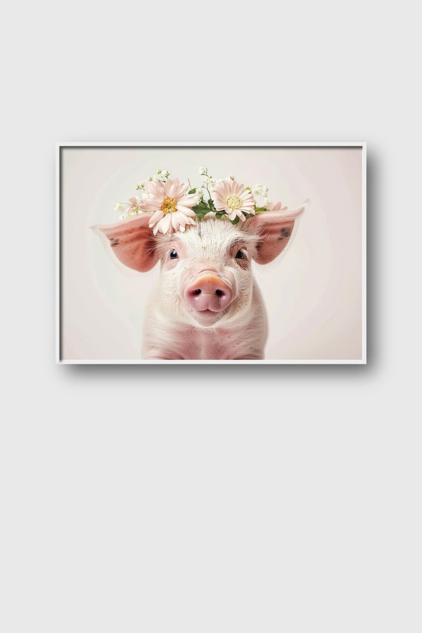 Fotografie Poster Schwein Blumenkranz rosa zart