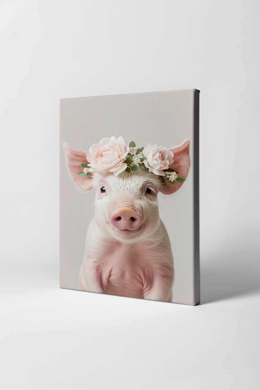 Fotografie Poster Schwein Blumenkranz zart rosa