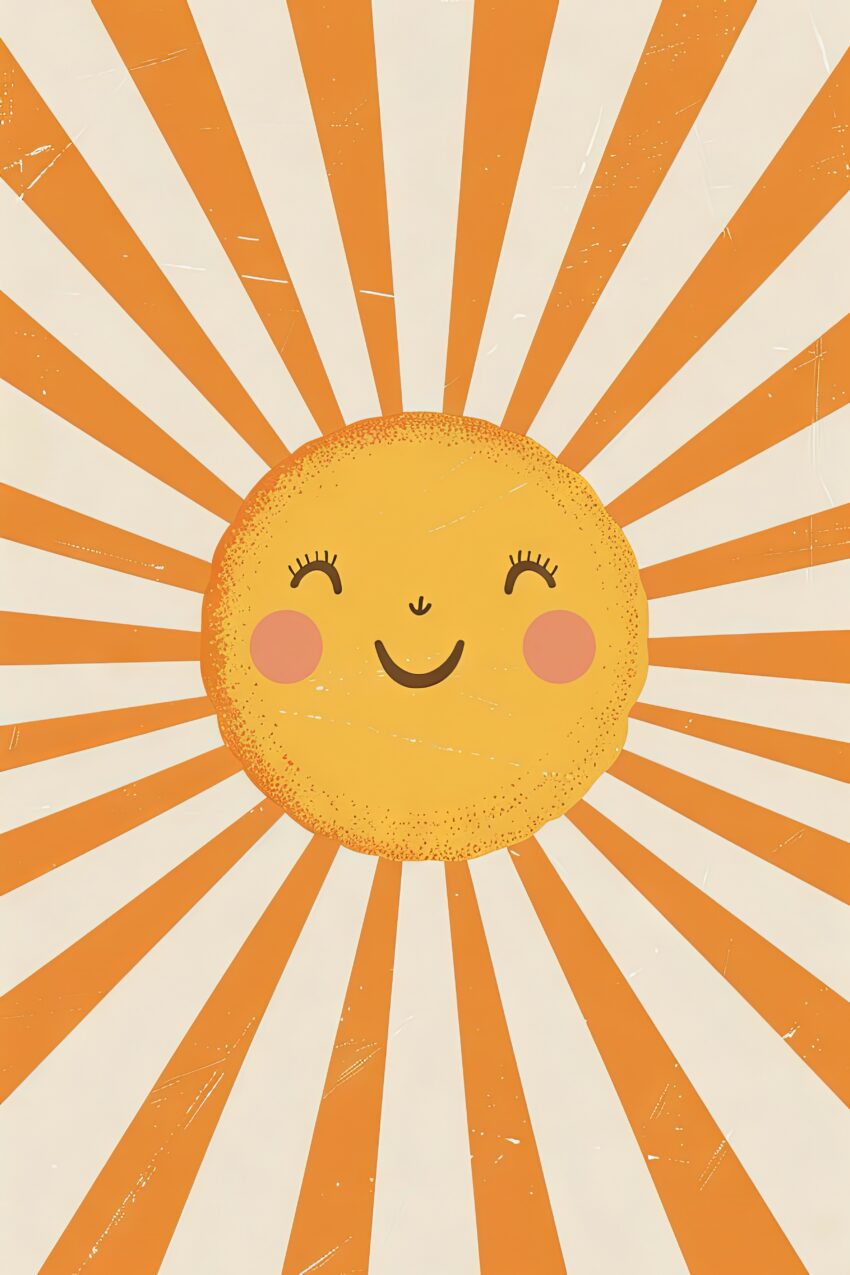 Illustration Poster Sonne lachend retro orange gelb