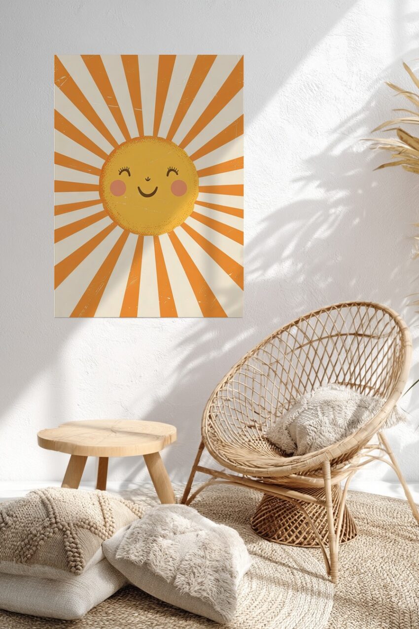 Illustration Poster Sonne lachend retro orange gelb