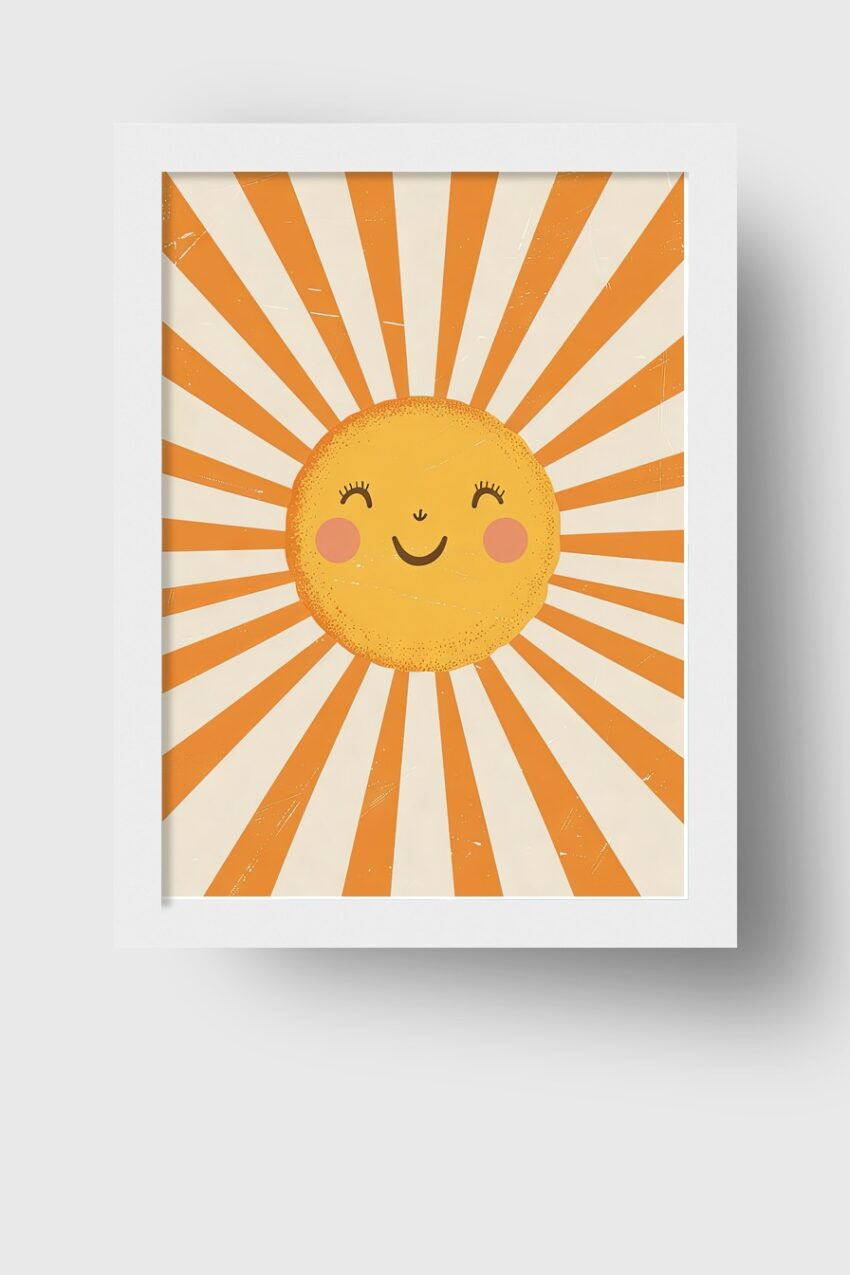 Illustration Poster Sonne lachend retro orange gelb