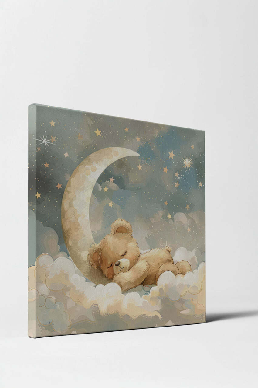 Illustration Poster Bär schlafend Mondnacht Wolken