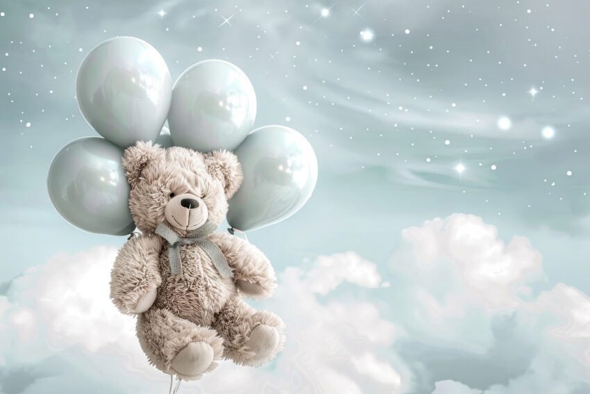 Digitale Kunst Poster Teddy mit Ballons weich hell