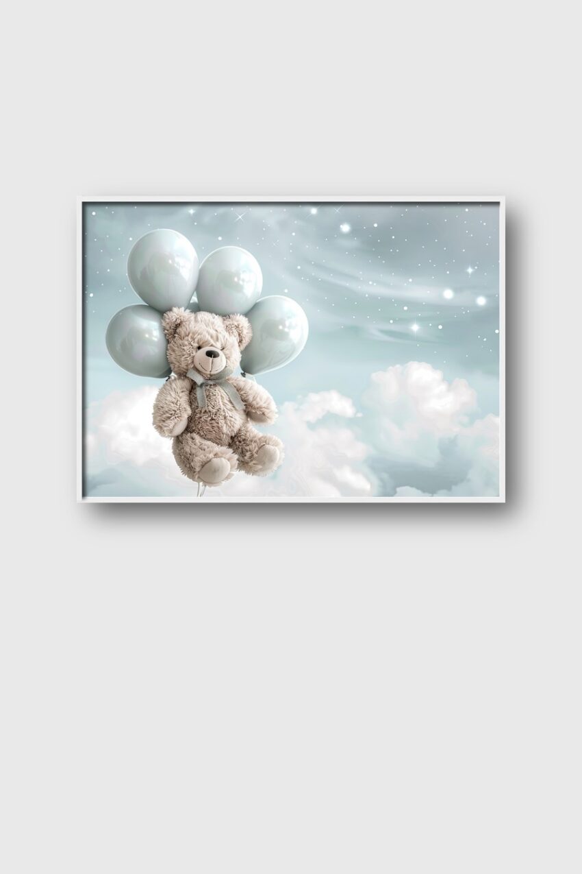 Digitale Kunst Poster Teddy mit Ballons weich hell