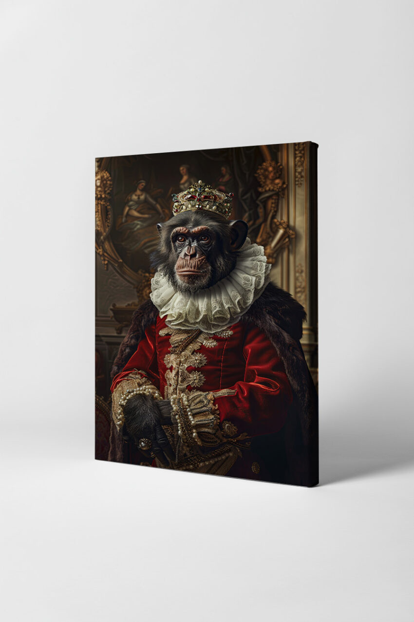 Fotografie Poster Schimpanse König barock rot gold