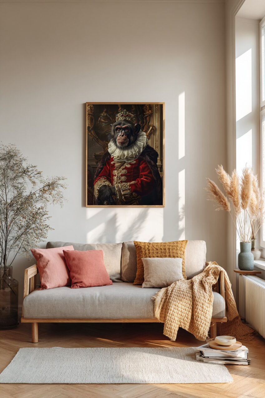 Fotografie Poster Schimpanse König barock rot gold