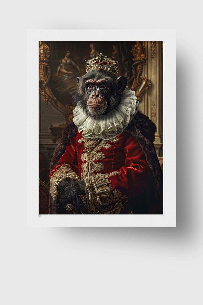 Fotografie Poster Schimpanse König barock rot gold