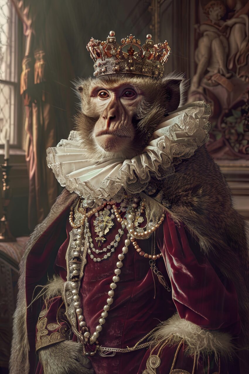 Fotografie Poster Affe könig barock gold