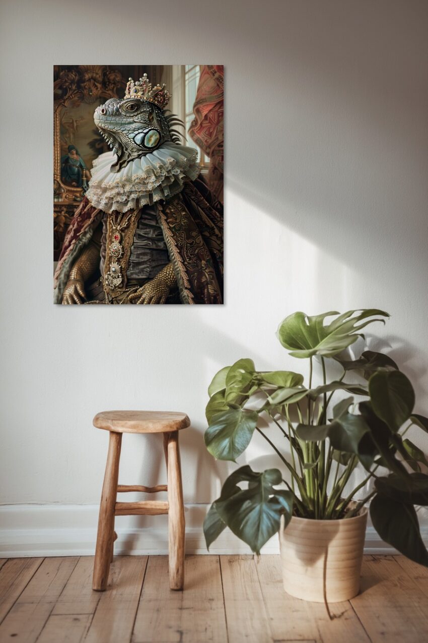 Digitale Kunst Poster Leguan König renaissance Krone