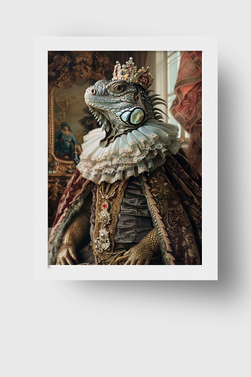 Digitale Kunst Poster Leguan König renaissance Krone
