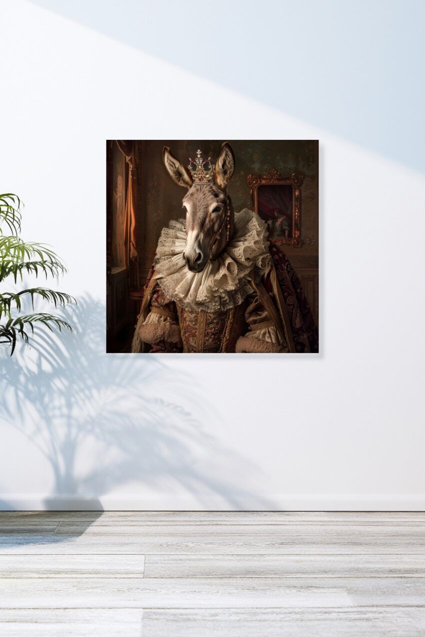 Fotografie Poster Esel könig barock kostüm braun