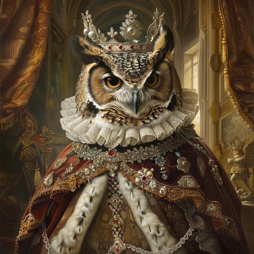 Digitale Kunst Poster Eule König prächtig gold rot