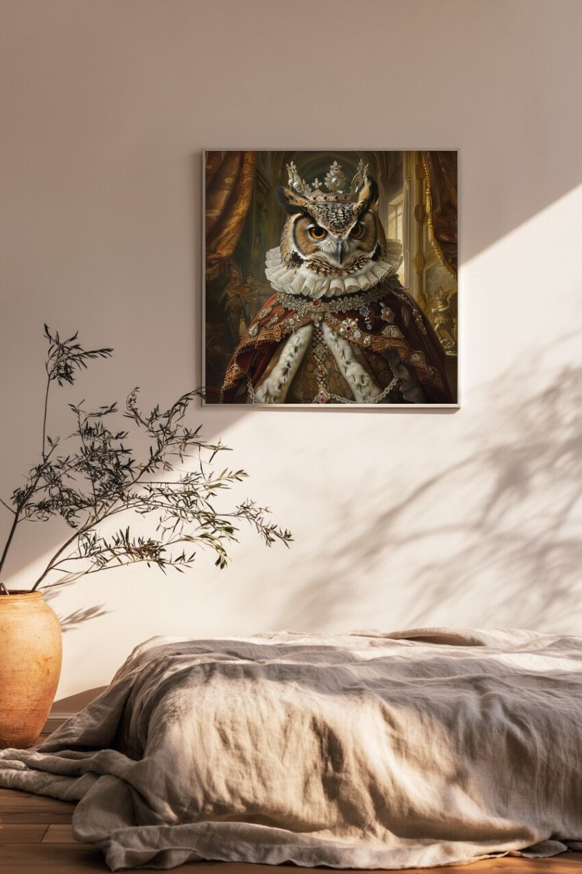 Digitale Kunst Poster Eule König prächtig gold rot