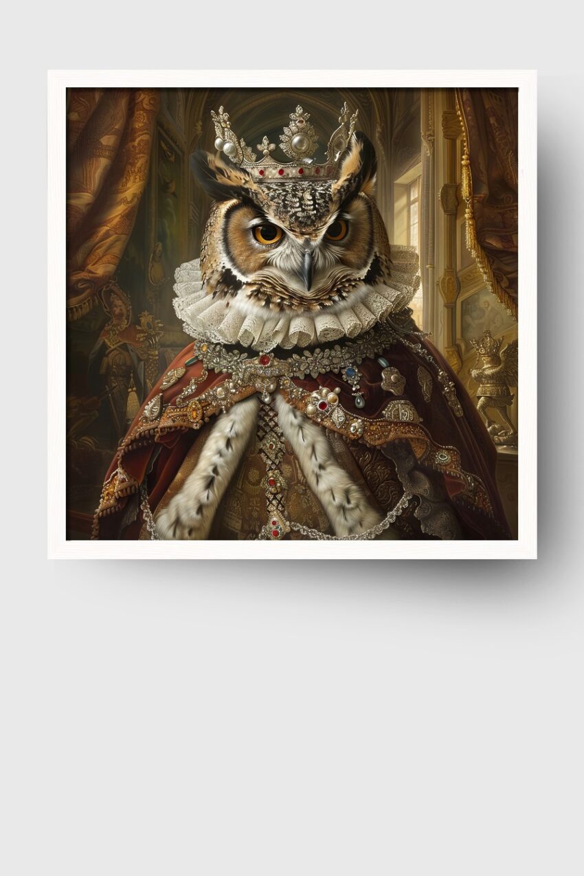 Digitale Kunst Poster Eule König prächtig gold rot