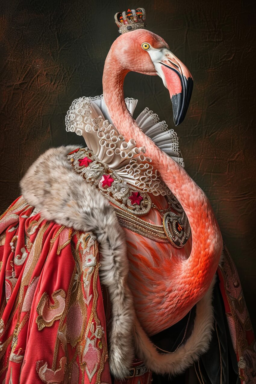 Fotografie Poster Flamingo mit Krone königlich rot
