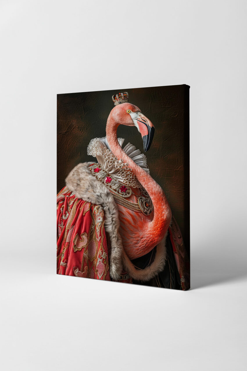 Fotografie Poster Flamingo mit Krone königlich rot